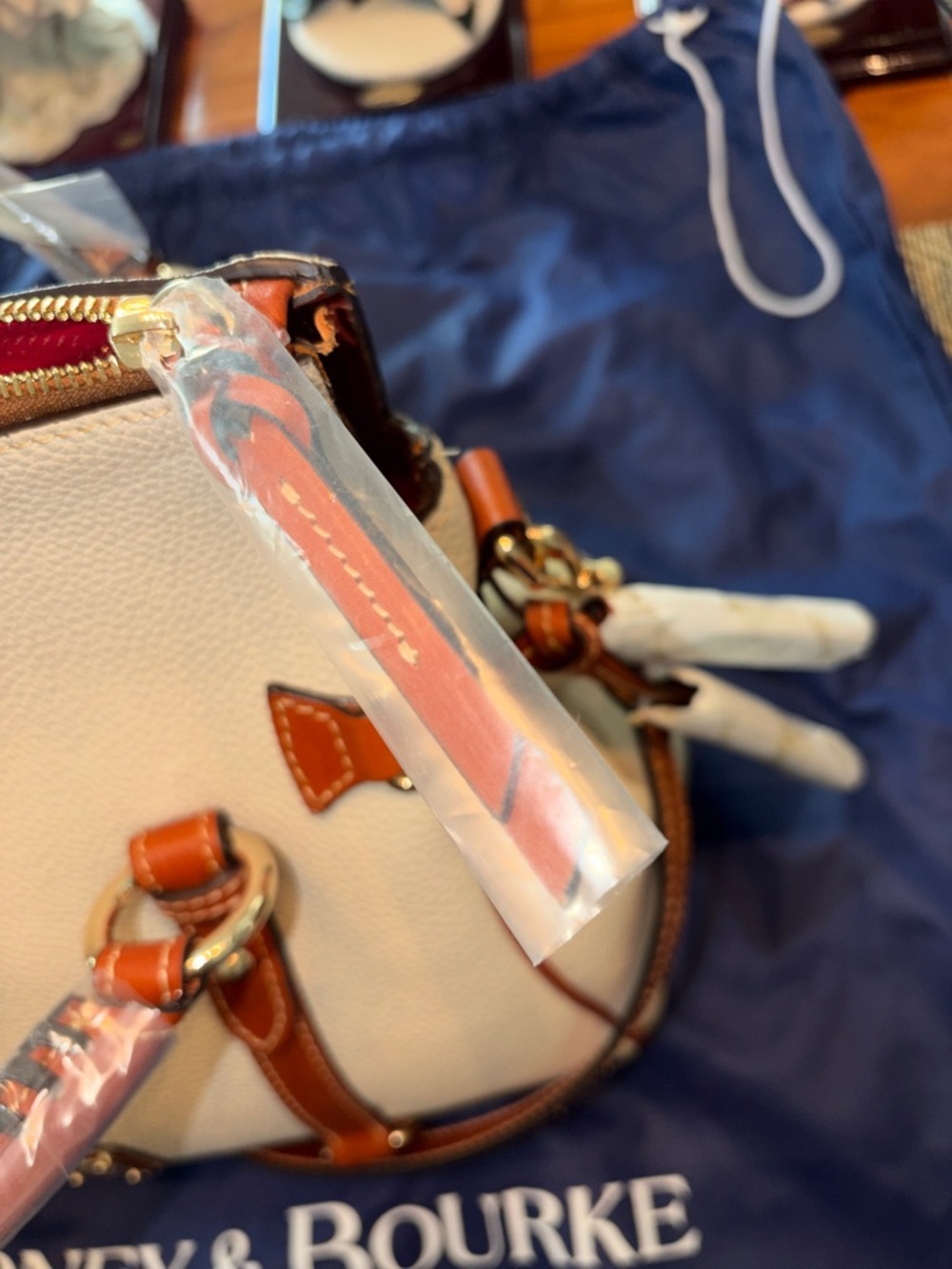 Dooney & Bourke Cream Satchel with Tan Trim - Picture 6 of 14